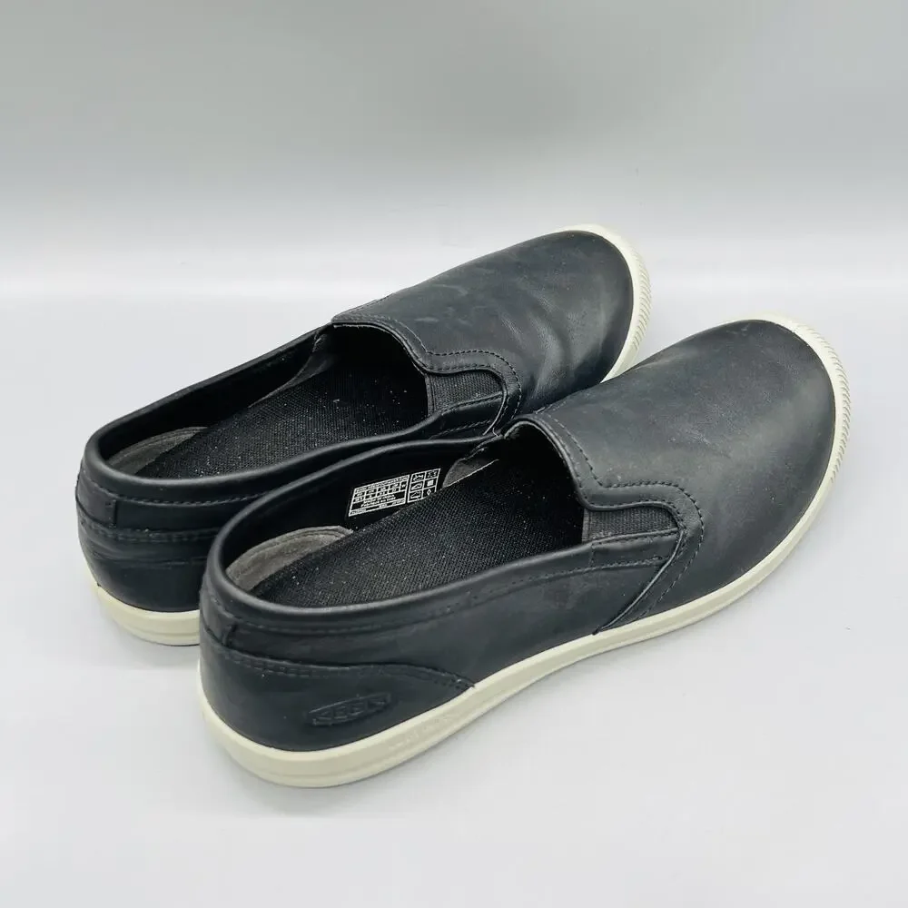KEEN Shoes Women 8 Black Leather Lorelai Slip On Walking Sneakers Comfort Casual